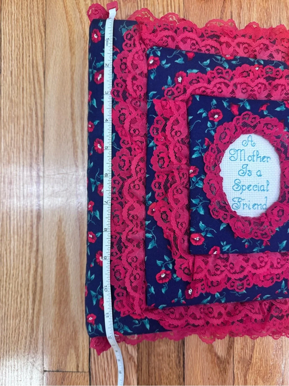 Handmade Navy Floral & Red Lace Photo Album 90’s Cottagecore